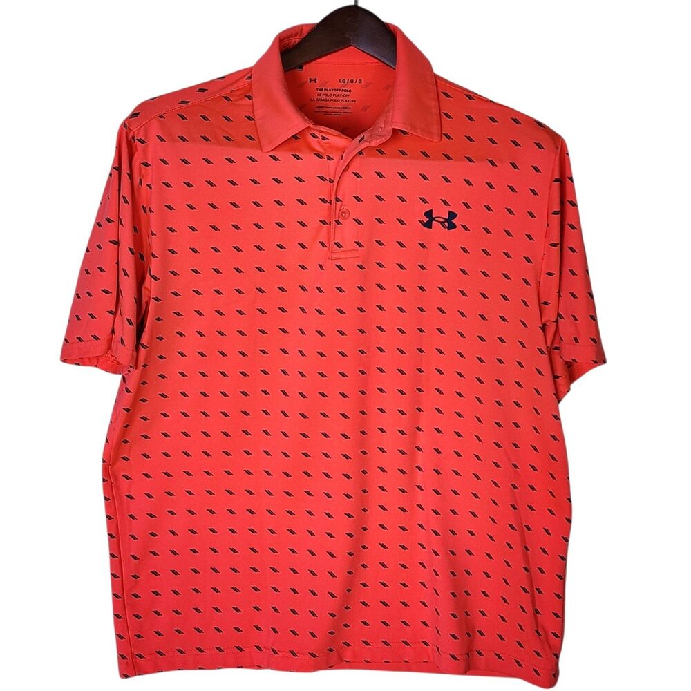 Under Armour Mens Large Playoff Polo Shirt Orange Black Geometric Print Golf